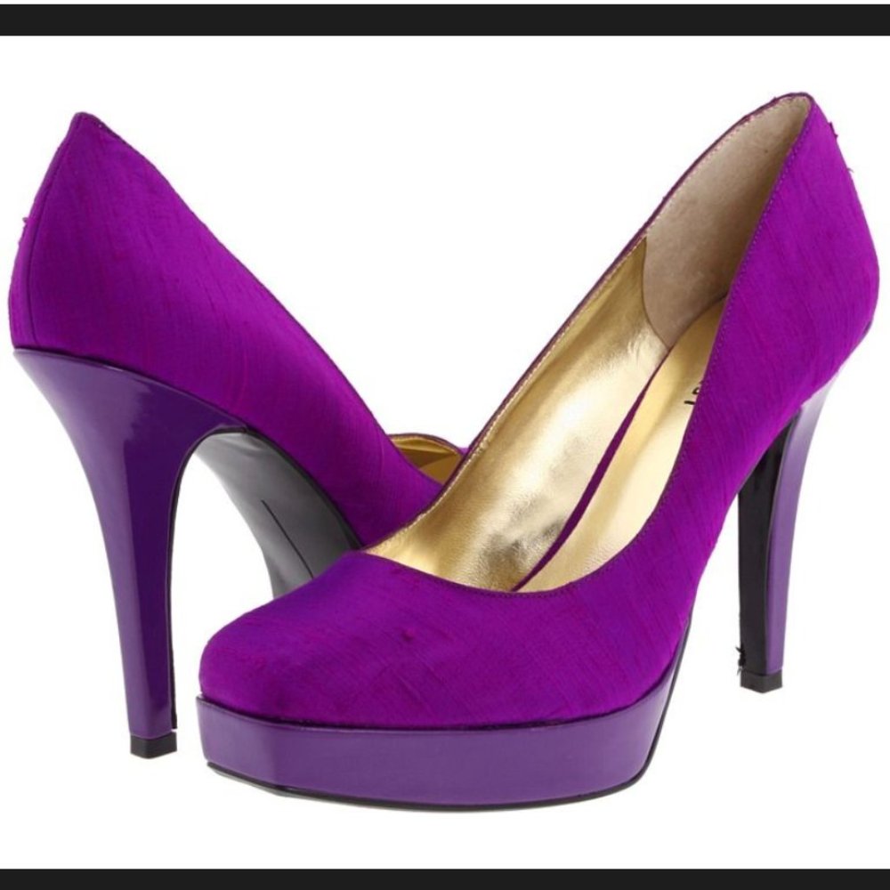 Purple Satin Heels with Square Toe